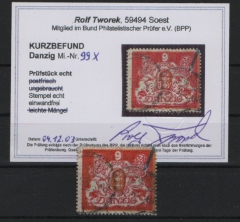 Danzig, 1922, Mi.- Nr.: 99 X, bedarfsgestempelt, KB Tworek BPP: e+e! Qualitätsstück! Selten!