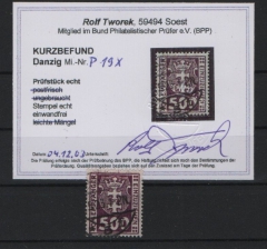 Danzig, 1923, Mi.- Nr.: P 19 X, gestempelt, KB Tworek BPP; e+e! Luxusstück! Sehr selten!