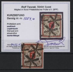 Danzig, 1922, Mi.- Nr.: 100 Ya, gestempelt, KB Tworek BPP; e+e! Qualitätsstück! Sehr selten!