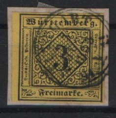 Württemberg, ca. > 1851, Mi.- Nr.: 2 d, gestempelt, auf kl. Briefstück, tiefstgeprüft Klinkhammer BPP! Qualitätsstück, Selten!