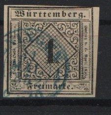 Württemberg, ca. > 1851, Mi.- Nr.: 1 a, gestempelt, geprüft Klinkhammer BPP! Selten!
