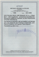 DR, Germania, ohne Wz., 1904, Mi.- Nr.: 81 Aa, **/ postfrisch, Fotoattest Jäschke- L. BPP : e+e, Luxusstück!