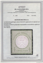 Dt. Kaiserreich, Brustschilder, 1872, Mi.- Nr.: 2 a, * ! Akt. FA Dr. Zill BPP: e+e! Qualitätsstück! Sehr selten!