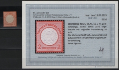 Dt. Kaiserreich, Brustschilder, 1872, Mi.- Nr.: 15, *! Akt. Befund Dr. Zill BPP: e+e! Luxusstück! Selten!