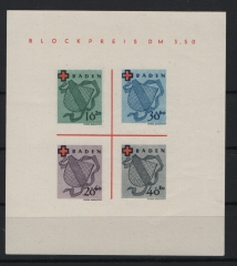 FRZ- Baden, 1949, Mi.- Nr.: Bl. 2, (*) wie ausgegeben, tiefstgeprüft Schlegel BPP!