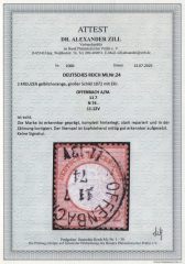 Dt. Kaiserreich, Brustschilder, 1874, Mi.- Nr.: 24, gestempelt! Akt. Fotoattest Dr. Zill BPP: e+ repariert / hinterlegt! Selten!