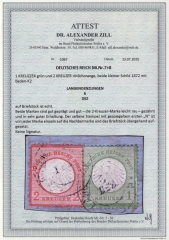 Dt. Kaiserreich, Brustschilder, 1872, Mi.- Nrn.: 7 + 8 auf kl. Briefstück! Akt. Fotoattest Dr. Zill BPP: e+ sehr gut! Kabinettstück! Selten!