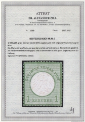 Dt. Kaiserreich, Brustschilder, 1872, Mi.- Nrn.: 7, *! Akt. Fotoattest Dr. Zill BPP: e+ sehr gut! Kabinettstück! Selten!