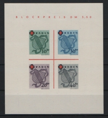 FRZ- Baden, 1949, Mi.- Nr.: Bl. 2, (*) wie ausgegeben, tiefstgeprüft Schlegel BPP!