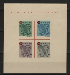 FRZ- Baden, 1949, Mi.- Nr.: Bl. 2, (*) wie ausgegeben