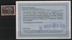 Dt. Auslandspostämter, Marokko, 1911, Mi.- Nr.: 57 I A, auf kl. Briefstück, akt. Befund Jäschke- L. BPP; e+e! Selten!