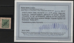 Dt. Kolonien, Karolinen, 1899, Mi.- Nr.: 2 I, auf kl. Briefstück! Akt. Befund Jäschke- L. BPP: e+ ....! Leicht repariert! Selten!