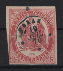 Frankreich, Telegrafenmarken, 1868, Mi.- Nr.: 1, gestempelt! Bedarfserhaltung! Selten!