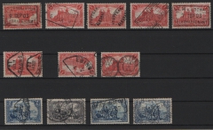 DR, Germania o.WZ., 1902, kl. Lot Markwerte, aus Mi.- Nrn.: 78B (2x), 79 A, 80 A, u.a., je mit interessanten und seltenen Abstempelungen!