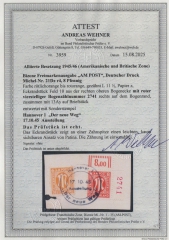 Bizone, AM- Post, 1945, Mi.- Nr.: 21 Dz r4, gestempelt, akt. FA Wehner BPP; e+ ..... e! Sehr gutes Bedarfsstück! Selten!