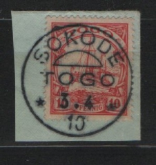 Dt. Kolonien, Stempel, Togo, 1910, Sokode auf Mi.- Nr.: 9, auf kl. Briefstück! Tiefstgeprüft Jäschke- L. BPP! Selten!