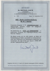 SBZ, Berlin- Brandenburg, 1945, Mi.- Nr.: 2 A b wbz, **, Fotoattest Dr. Jasch BPP: echt und einwandfrei! Rarität!