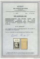 DDR, 1953, Mi.- Nr.: 334 vb XI Or, **, akt. Fotoattest Dr. Ruscher BPP: echt + einwandfrei! Luxusstück! Top- Rarität der DDR!