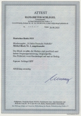 III. Reich, 1933, Mi.- Nr.: Bl. 2, Marken **, Rand *, Der Nothilfeblock, akt. FA D. Schlegel BPP: e + ....! Kabinettstück! R!