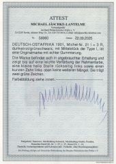 Dt. Kolonien, DOA, 1901, Mi.- Nr.: 21 Typ I, *, akt. FA Jäschke- L. BPP: e+ ....! Selten!
