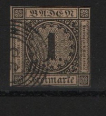 Baden, 1851, Mi.- Nr.: 1a, gestempelt, tiefstgeprüft / signiert Drahn! Kabinett- Prachtstück! Selten!