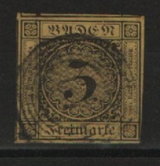 Baden, ca. 1851, Mi.- Nr.: 2 a, gestempelt, doppelt tiefgeprüft Brettl BPP! Kabinett- Prachtstück! Selten!