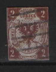 Lübeck, ca. 1859, Mi.- Nr.: 3, gestempelt, tiefsigniert / geprüft Pfenninger! Gutes Kabinett- Prachtstück! Selten!