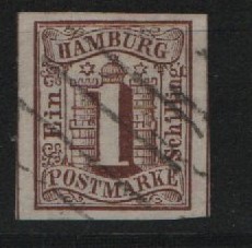 Hamburg, ca. 1859, Mi.- Nr.: 2, gestempelt, signiert G. Bühler / tiefgeprüft Lange BPP! Gutes Kabinett- Prachtstück!