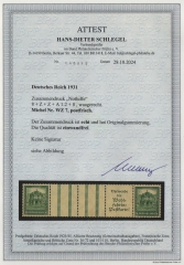 DR, Weimar, 1931, Zusammendruck, Mi.- Nr.: WZ 7, **, aktuelles Fotoattest Schlegel BPP; e + e! Luxusstück! Sehr selten!