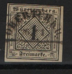 Württemberg, ca. > 1851, Mi.- Nr.: 1, gestempelt! Luxusstück! Selten! Sehr dekorativ!
