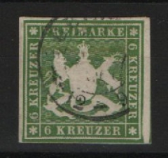 Württemberg, ca. 1860, Mi.- Nr.: 13 a, gestempelt, tiefstgeprüft Heinrich BPP! Prachtstück, selten!