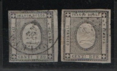 Sardinien, Mi.- Nrn.: 1 + 2, gestempelt, selten! Gute Bedarfserhaltung!