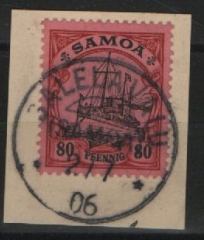 Dt. Kolonien, Stempel, Samoa, 1906, Mi.- Nr.: 15, auf kl. Briefstück, gestempelt mit Salelavalu! Selten!