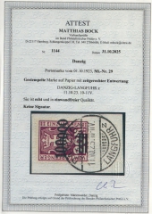 Danzig, 1923, Mi.- Nr.: P 29, auf kl. Briefstück (!), akt. Fotoattest Bock BPP: e+e! Luxusstück! Sehr selten! RR!