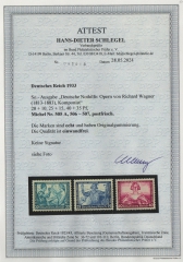 III. Reich, 1933, Mi.- Nrn.: 505A- 507, **, Kurz-Satz, mit akt. Fotoattest Schlegel BPP; echt und einwandfrei! Luxussatz!