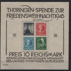 Thüringen, 1945, Bl. 2 x, *, mit akt. Fotoattest Dr. Jasch BPP: echt + ..., e, Prachtstück! Selten!