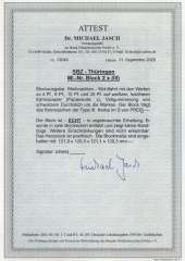 Thüringen, 1945, Bl. 2 x, *, mit akt. Fotoattest Dr. Jasch BPP: echt + ..., e, Prachtstück! Selten!