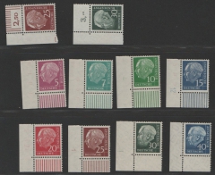 BRD, 1954 / 60, Heuss Lumogen, Mi.- Nrn.: 179yW / 260, je vom / mit ER, teils mit DZ! **! Luxusstücke! Sehr selten!
