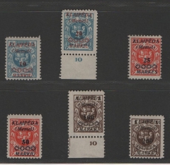 Memelgebiet, 1923, Mi.- Nrn.: 135- 140, **, teils mit Ur.! Qualitätssatz! Selten!