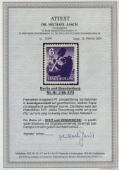 SBZ, Berlin- Brandenburg, 1945, Mi.- Nr.: 2 Bb mit PlF XVII, **, akt. FA Dr. Jasch BPP: e + e! Rarität!