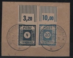 SBZ, Ost- Sachsen, 1945, Mi.- Nrn.: 53b + 54b (je mit Or!), auf Briefstück! Akt. FA Dr. Jasch BPP: e + e! Unikat!