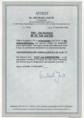 SBZ, Ost- Sachsen, 1945, Mi.- Nrn.: 53b + 54b (je mit Or!), auf Briefstück! Akt. FA Dr. Jasch BPP: e + e! Unikat!