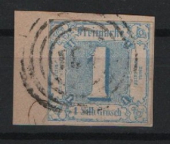 T. + T., ca. 1859, Mi.- Nr.: 15, gestempelt, auf kl. Briefstück, Signiert / tiefgeprüft Grobe! Kabinettstück!