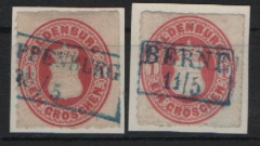 Oldenburg, 1862, Mi.- Nr.: 16 (2x), gestempelt, je mit interessanter Abstempelung! Dekorative Prachtstücke! Selten!