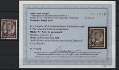 III. Reich, 1934, Mi.- Nr.: 540 y b, gestempelt, akt. Befund Schlegel BPP; echt und ....! Bedarfsstück!
