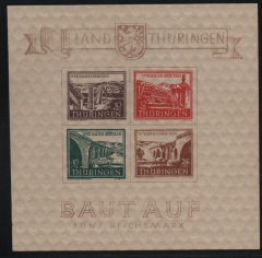 Thüringen, 1946, Bl. 4 a yy I/I (dünnes Papier!), **, akt. FA Dr. Jasch BPP: e + e, Luxusstück! Sehr selten! RRR!