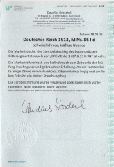 DR, Germania Friedensdruck, 1913 Mi.- Nr.: 86 I d, gestempelt, akt FA Kroschel VPeV /VPEX, e + ... Bedarfsstück! Sehr selten!