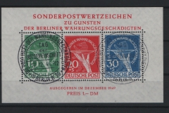 Berlin, 1949, Mi.- Nr.: Bl. 1, gestempelt mit Ersttags- Sonderstempel, mit akt. Fotoattest Schlegel BPP! e+e! Luxusstück!