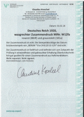 DR, Germania, 1920, Zusammendrucke, Mi.- Nr.: W12fa, gestempelt, akt. FA Kroschel VPeV/ VPEX, e + e! Luxusstück! Selten!