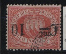 San Marino, Mi.- Nr.: 10 K (Kopfstehender Aufdruck!), gestempelt, signiert / geprüft, gute Bedarfserhaltung. Sehr selten!